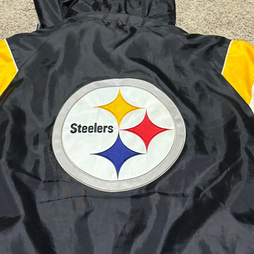 Vintage NFL Pittsburgh Steelers Hooded Puffer Jacket Fleece Lined Men's M